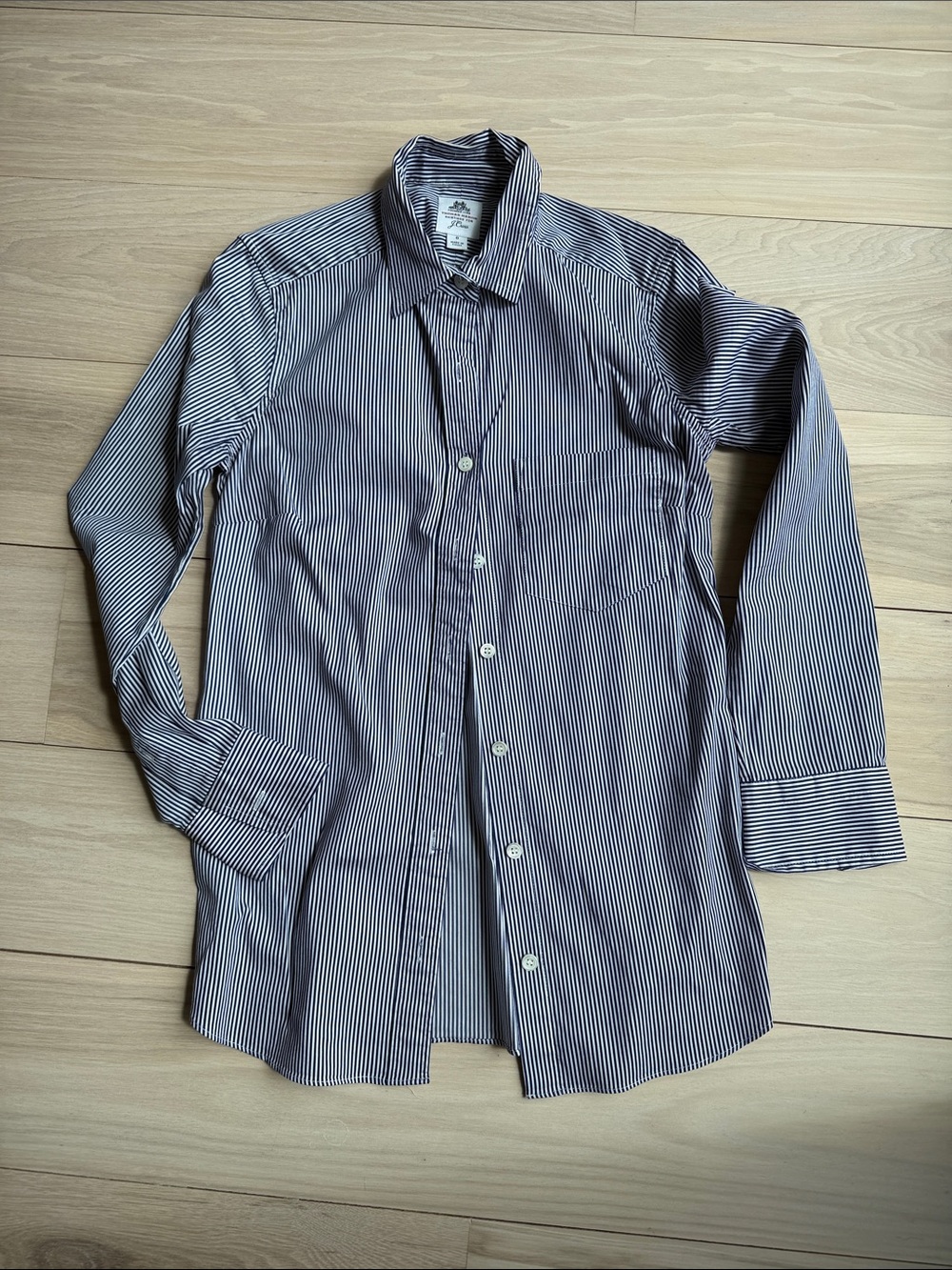 Tailored Women’s JCrew Thomas Mason Blue Stripe Button-Up Shirt